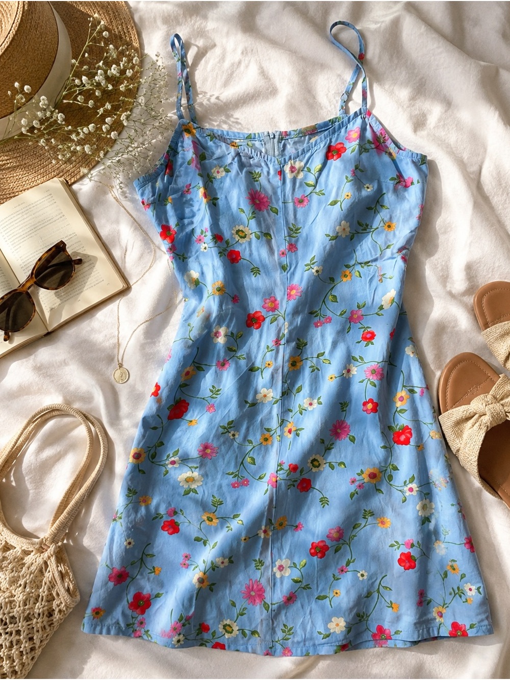Benetton Blue Floral Viscose Mini Dress Size M